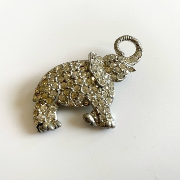 Antique Vintage Pave Rhinestone Art Deco / Nouveau Elephant Pot Metal B… - Picture 6 of 6
